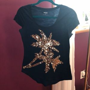 Express Sequin Palm Tree Graphic Tee